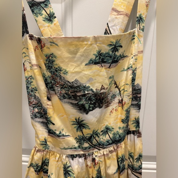 Cara Cara S Julia Hawaiian Yellow Floral Tropical Island Palm Tree Poplin Dress - Picture 5 of 7